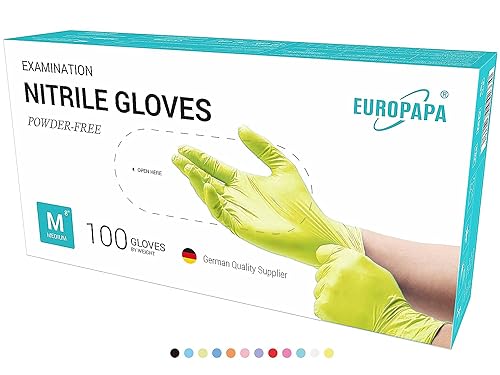 EUROPAPA® 1000x Nitrilhandschuhe Einweghandschuhe puderfrei Untersuchungshandschuhe EN455 EN374 latexfrei Einmalhandschuhe Handschuhe in Gr. S, M, L & XL verfügbar (Gelb, M)