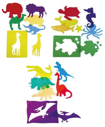 HENBEA Montessori Lichttisch-Schablonen, 18 Stück, zum Malen von Kindern, Tierformen, Dinosaurier, Meer, Zoo, 3 x 6 Stück