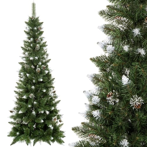 SPRINGOS Künstlicher Weihnachtsbaum Diamantkiefer Slim Kunstschnee und Zapfen 250 cm
