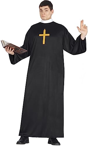 FIESTAS GUIRCA Klassisches Priester Kostüm Herren – Schwarze Priester Robe mit Priester Kragen – Geistlicher Priester Gewand Größe S 46-48
