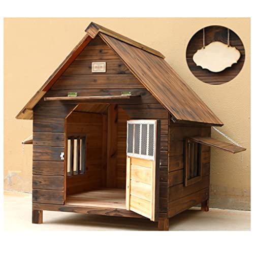 Haustierhaus aus Holz, Outdoor-Haustierkäfig mit Sonnenblende und großer Tür, regensicherer Käfig mit Tür und Fenstern, einfach zu montieren, für Teddy, Zwergspitz, Bichon