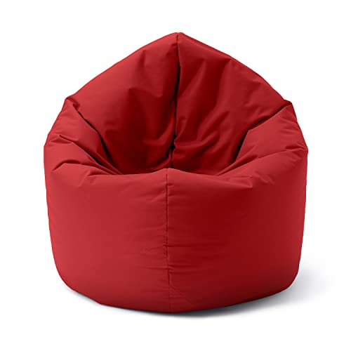 Lumaland Indoor/Outdoor-Sitzsack, Runder 2-in-1-Sitzsack für draußen und drinnen, 300l Füllung, 120 x 80 x 75 cm, wasserabweisend und robust, Rot