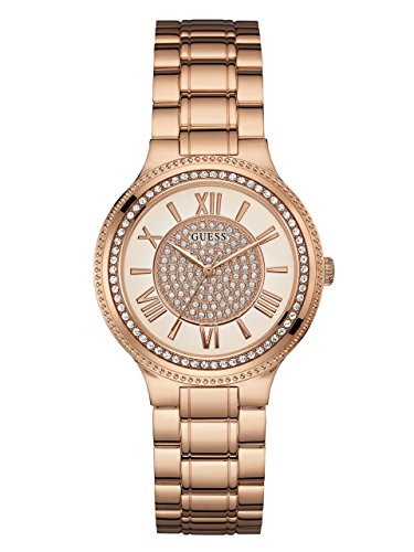 Guess Unisex Erwachsene Datum klassisch Quarz Uhr mit Edelstahl Armband W0637L3