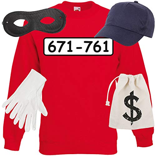 Shirt-Panda Herren Karneval Sweatshirt · Panzerknacker Kostüm Sweater · Unisex Pulli · Auch mit Cap + Maske + Handschuhe · Fasching Verkleidung · Gangster Outfit · Komplettes Kostüm Set 3XL