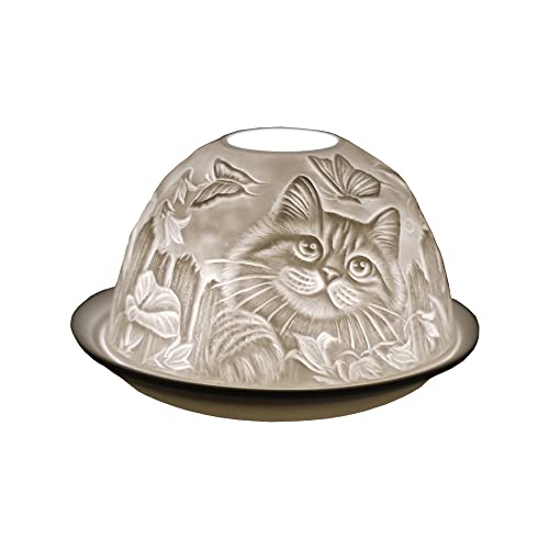 Porzellan-Teelichthalter, Kuppel, Katzen-Design, atemberaubender Cello Kerzenhalter, der ein 3D-Bild einer Katze projiziert, Verwendung mit duftenden und geruchlosen Teelichtern – Katzengeschenke für