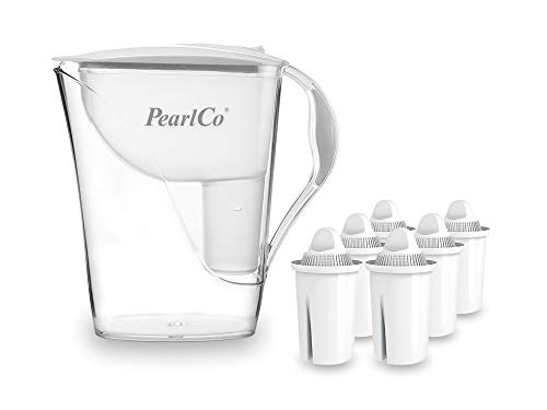 PearlCo - Wasserfilter Fashion (weiß) mit 6 classic Filterkartuschen - passt zu Brita Classic