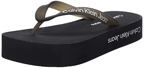 Calvin Klein Damen Flatform-Logo für Strandsandalen Flip Flop, Schwarz, Hellweiß, 39 EU