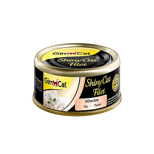 GimCat ShinyCat Filet Hühnchen, Katzenfutter mit 100% Filet für ausgewachsene Katzen, Ohne Zuckerzusatz und glutenfrei, 24 Dosen (24 x 70 g)