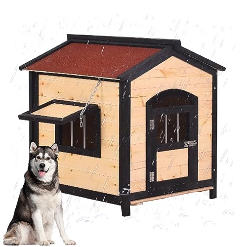 Aus Holz Extra Große Hundehütte, Log Cabin Style Kennel, Mit Tür für Den Innen - Und Außenbereich, Am Besten Geeignet für Hunde Kleiner, Mittlerer und Großer Rassen(Size:S(65X65X55cm),Color:A)