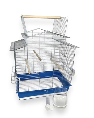 ZooPaul XXL Vogelkäfig Käfig IZA 3 blau Weiss + Badehaus und Trinkröhrchen Vogelhaus Wellensittich Kanarien NEU