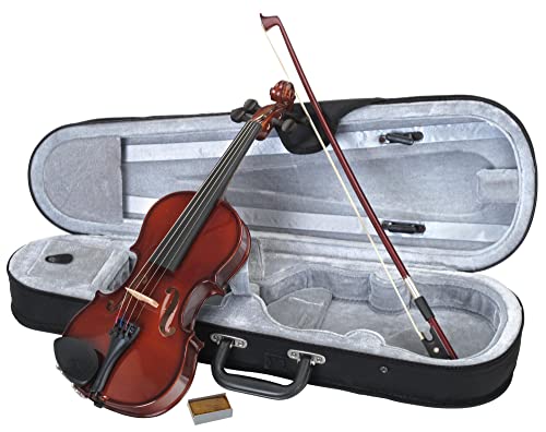 Classic Cantabile Student Violinenset 1/2 (Einsteiger/Schülerinstrument, Geige, Boden & Zargen aus Ahorn, Massive Fichtenholz Decke, Ahorn Steg, Inkl. Etui, Bogen und Kolofonium)