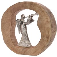 Deko-Engelfigur in Baumscheibe Handarbeit Holz Aluminium 30cm