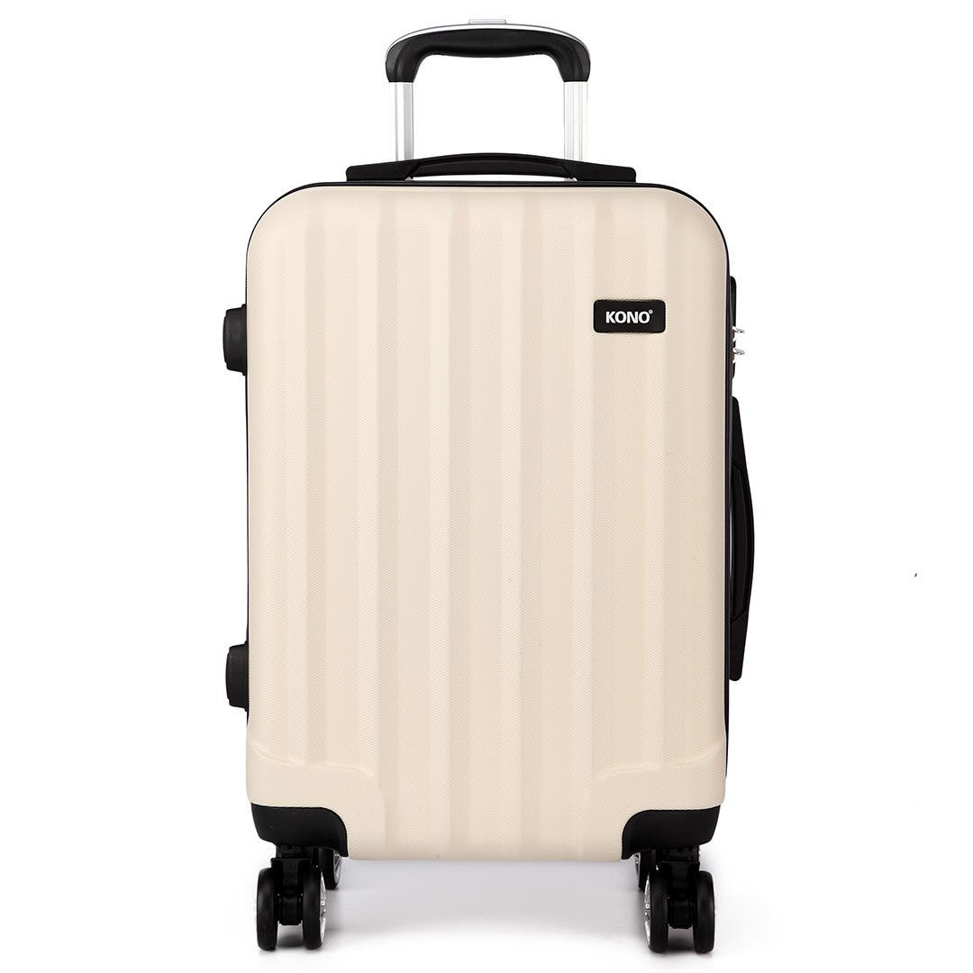 KONO Koffer Trolley Mittelgroß Hartschale ABS Reisekoffer Rollkoffer Suitcase (Beige, L)