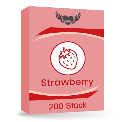 Kondome mit Geschmack Erdbeere 52mm - 200 Stück Gefühlsecht Extra dünn Extra feucht Analverkehr Gleitfilm von Lovelyness