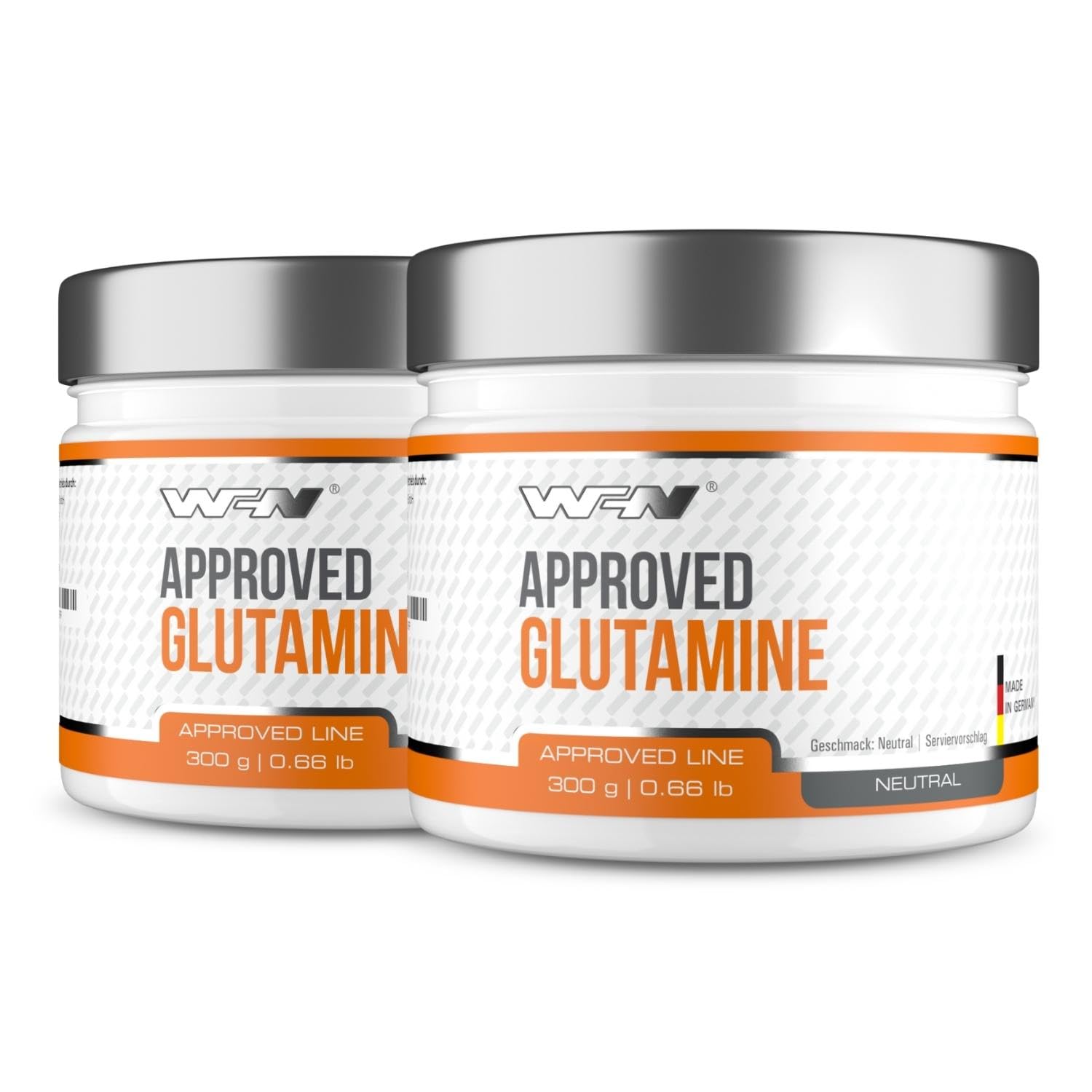WFN Approved Glutamine - L-Glutamin Pulver vegan - 2x 300g Dose - Glutamin Ultrapure - Hochdosiert & Geschmacksneutral - Ohne Zusätze - 120 Portionen - Made in Germany - Extern laborgeprüft