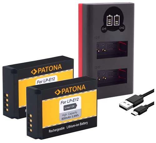 Baxxtar 18752 LP-E12 (Mini USB Ladegerät) - 2X PATONA Ersatz Akku für EOS 100D EOS M M10 M100 M200 PowerShot SX70 HS