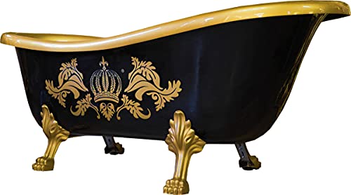 Casa Padrino Pompöös by Badewanne Deluxe freistehend von Harald Glööckler Schwarz/Gold/Schwarz 1560mm mit goldfarbenen Löwenfüssen