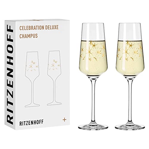 Ritzenhoff 6141014 Champagnerglas 200 ml – Serie Celebration Deluxe Set 3 – 2 Stück mit Echt-Gold – Made in Germany