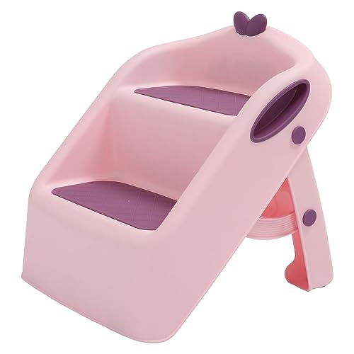 Kleinkind Tritthocker, 3 in 1 MultifunktionaleTöpfchen Training Hocker mit Sicherheitssperre, Anti-Rutsch 2 Schritt Folding Toilettenhocker für Bad Waschbecken Küche Counter (PINK)