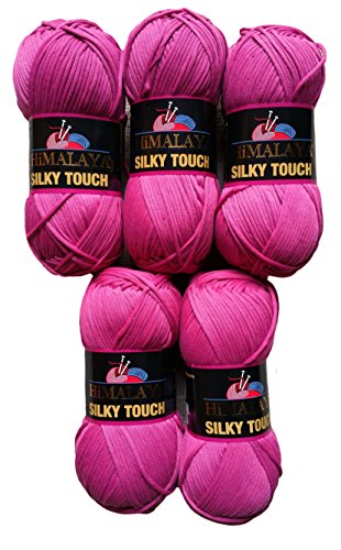 Ilkadim 5 x 100 Gramm Silky Touch/Seta Lux Wolle, 500 Gramm Strickgarn 100% Exoline seidig super Soft (pink 205-04)
