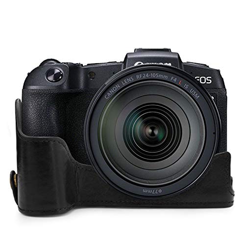 MegaGear MG1739 Ever Ready Echtleder Kamera-Halbtasche mit Trageriemen kompatibel mit Canon EOS RP - Schwarz