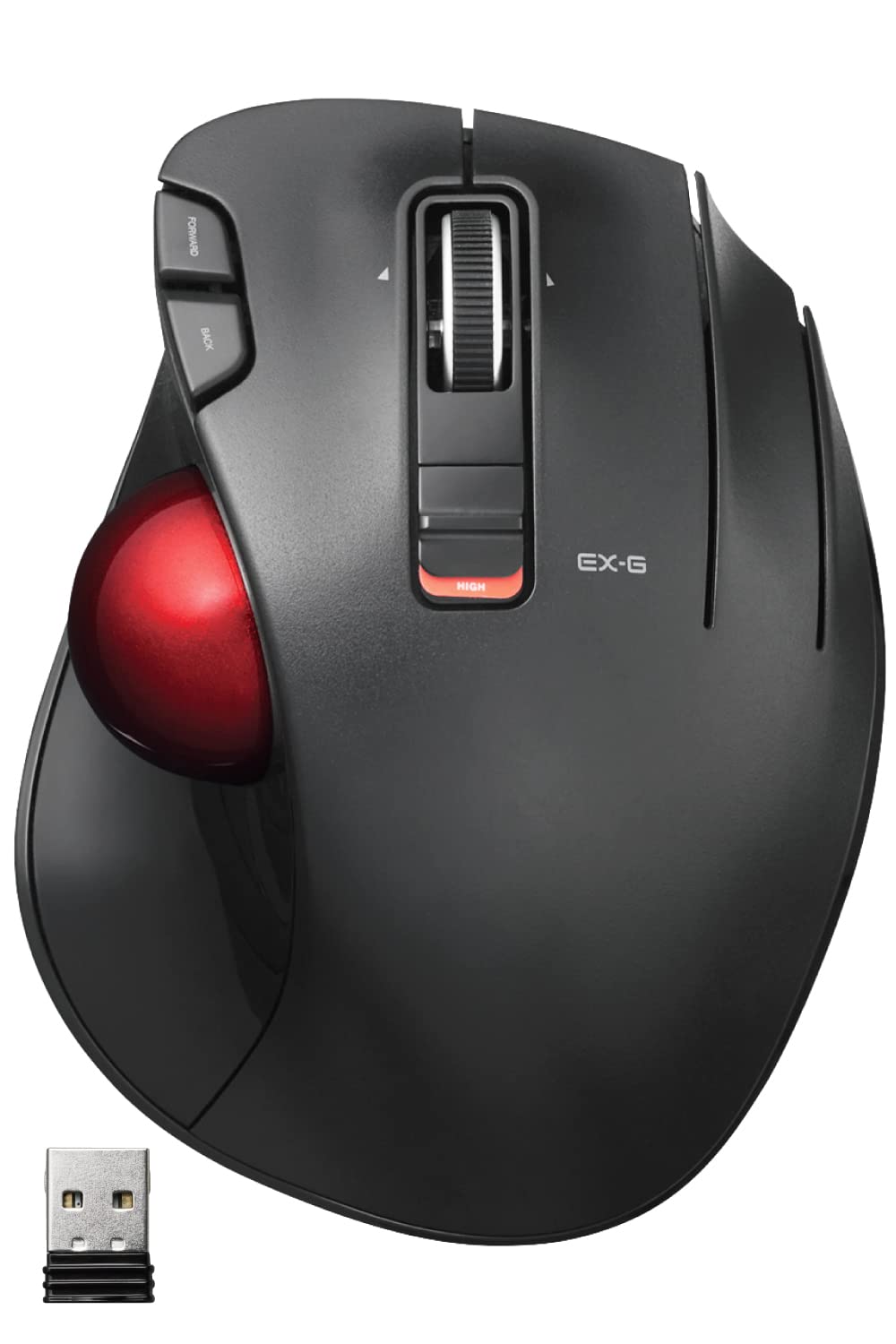 ELECOM Wireless Trackball Mouse, Ergonomic Mouse Thumb Control & Red Ball Smooth Tracking, 6-Button, Optical Sensor with Tilt Wheel, Windows, macOS, Compatible for PC, Laptop, Mac、EX-G (M-XT3DRBK-G)