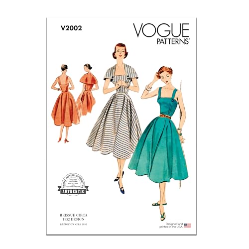 Vogue Patterns V2002K5 Damen Vintage 1952 Einteiler Kleid und Capelet Schnittmuster-Paket, Design-Code V2002, Papier, Mehrfarbig, Sizes 8-10-12-14-16