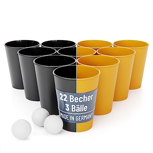 SoPro 22er Bierpong Becher Set spühlmaschinenfest inkl. 3 Bälle - Made in Germany - Hartplastik Mehrweg Beer Pong Becher wiederverwendbar 0,5 Liter