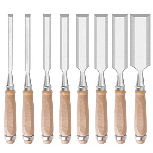 Holzmeißel, Holzschnitzmeißel-Set für Holzschnitzerei, Zimmerei, Kantenschneiden, Messerkopfbreite – 6 mm, 10 mm, 14 mm, 18 mm, 22 mm, 26 mm, 30 mm, 38 mm, 8-teiliges Set