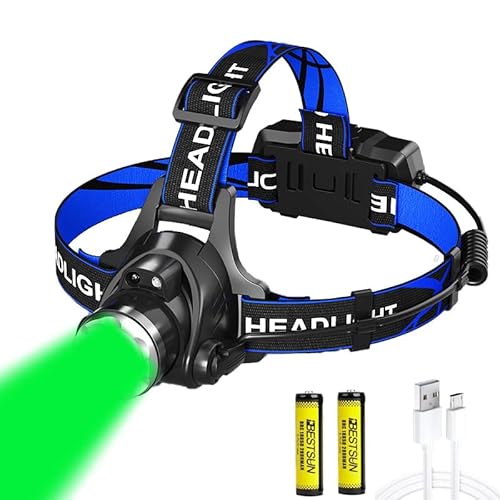 Grünes Licht LED-Stirnlampe USB wiederaufladbar 3 Modi Bewegungssensor-Stirnlampen Hochleistungs-Zoombar Wasserdicht Kopfbeleuchtung mit 2 * 18650-Batterien für Astronomie-Jagd-Angeln