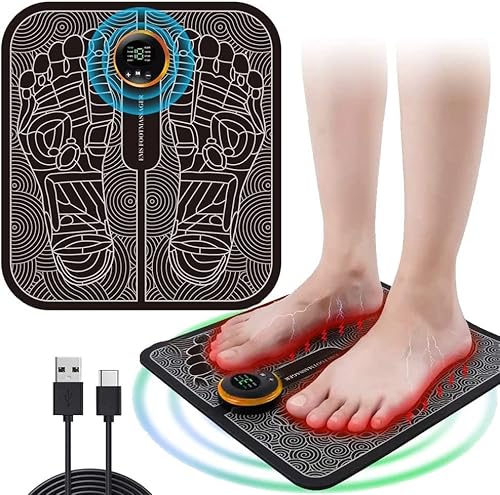 EMS Fußmassagegerät, Reflexzonenmassagegerät, elektronisches Fußmassagegerät für Schmerzen und Durchblutung, faltbar, tragbar, tragbares Beinmassagegerät mit 9 Modi, wiederaufladbar über USB