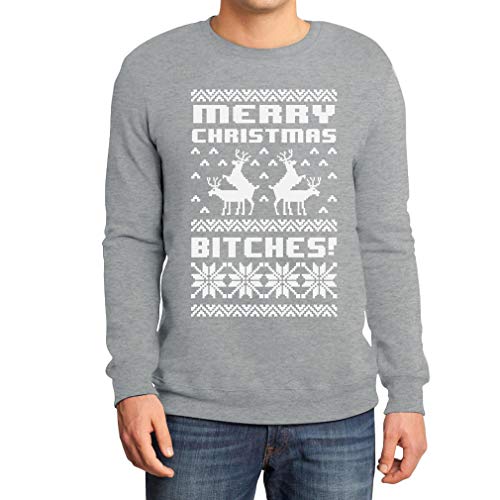 Merry Christmas Bitches Grau Medium Sweatshirt Weihnachtspullover - Lustiger Weihnachtspulli