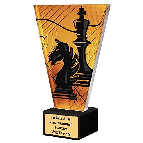Larius Schach Pokal Schachport Trophäe - Ehrenpreis Glaspokal - Amber Chess (Chess Master, mit Wunschtext)