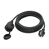 Verlängerungskabel Outdoor 10m, Gummi Stromkabel Verlängerung mit Schuko Stecker für den Außenbereich IP44, Kabelverlängerung außen H05RR-F 3G1,5mm² mit Schutzkappe, Außenkabel, 3500W, Schwarz