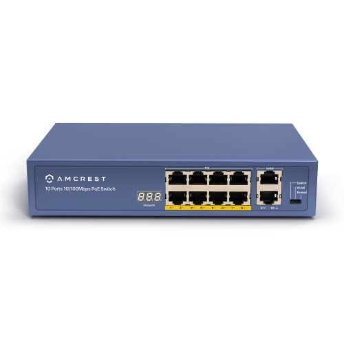 amcrest 9-port PoE + Power over Ethernet POE SWITCH MIT METALL-Gehäuse, Ports PoE + 802.3 at 96 W (amps9e8p-at-96)
