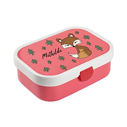 4youDesign rosa Brotdose mit Fächern -Fuchs- personalisiert mit Namen I Geschenk zur Einschulung für Jungen & Mädchen
