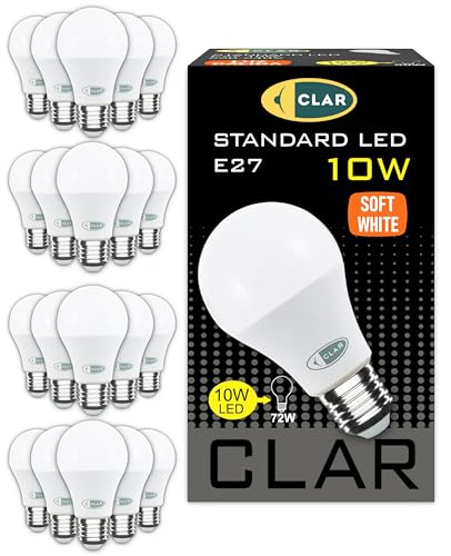 CLAR - E27 LED Warmweiss, LED Glühbirne E27, LED E27 Warmweiss, Glühbirne E27, LED Birne E27, Leuchtmittel E27, LED Glühbirne, Glühbirne LED, LED E27 100W-80W, 10W (Pack 20)