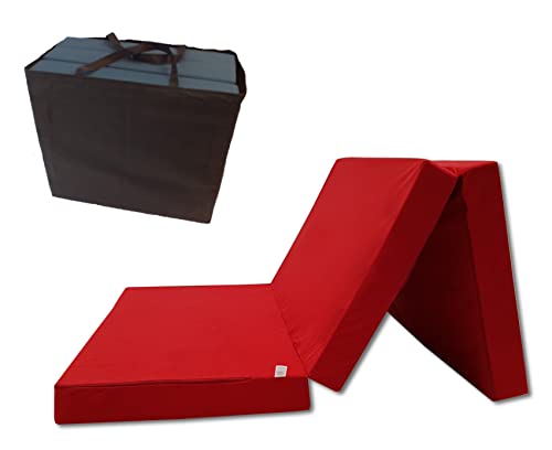 Klappmatratze Faltmatratze Klappbett - Made IN EU - als Matratze Gästebett Gästematratze einsetzbar (Rot mit Tasche, 80 x 200 cm)