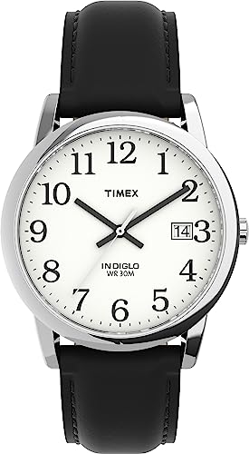 Timex Easy Reader Herren-Armbanduhr, Leder, 35 mm, Schwarz
