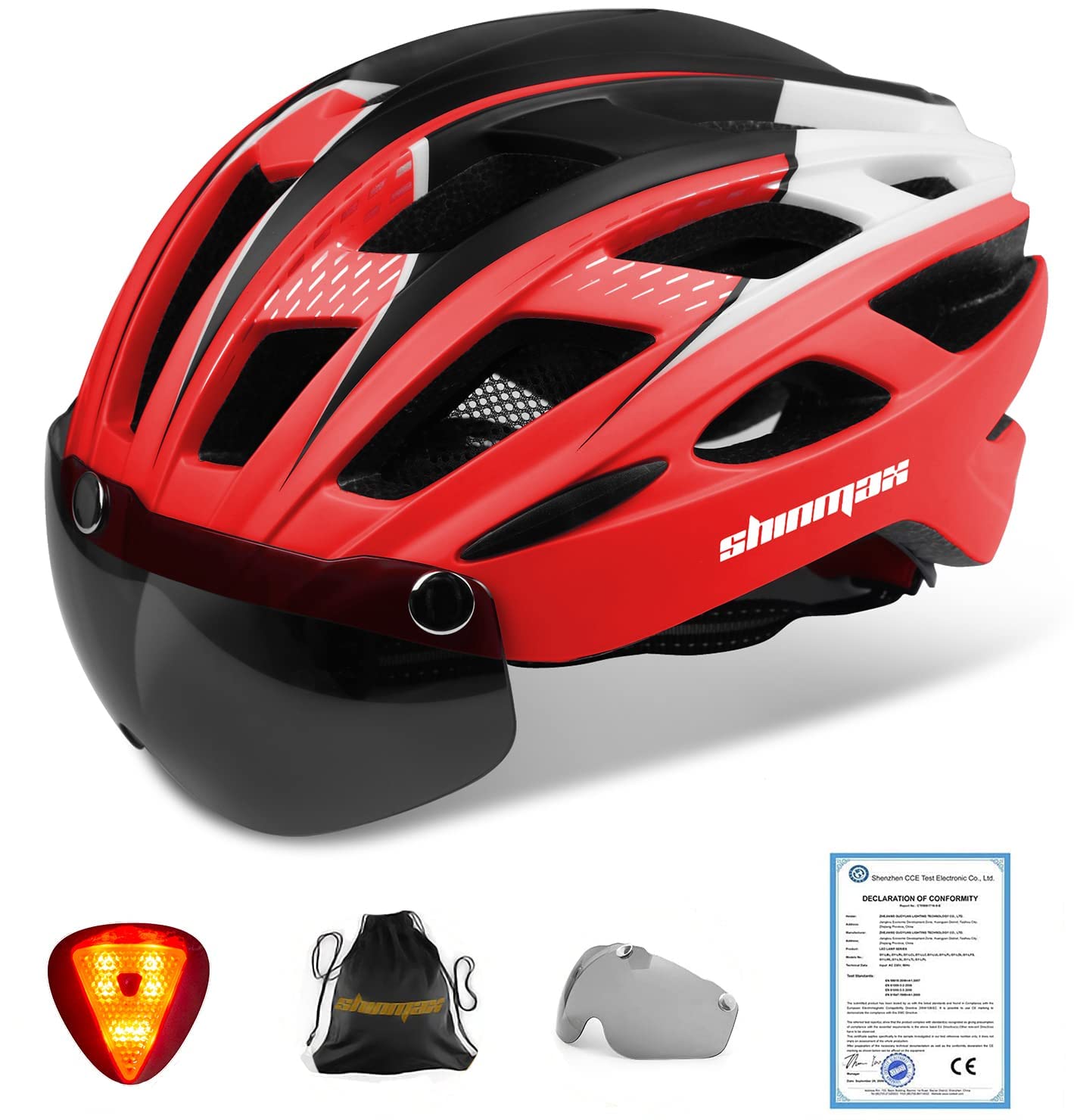 Shinmax Fahrradhelm Herren Damen Fahrradhelm mit Visier Magnetische Abnehmbarer Schutzbrille Fahrradhelme mit Licht Erwachsene Radhelm Cityhelm Einstellbarer Atmungsaktiv Sicherheitsschutz MTB Helm