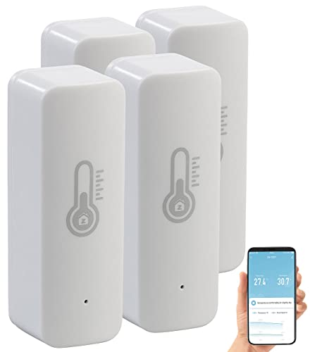 Luminea Home Control WiFi Thermometer: WLAN-Temperatur- & Luftfeuchtigkeits-Sensor mit App, 4er-Set (Thermometer-Hygrometer WLAN)