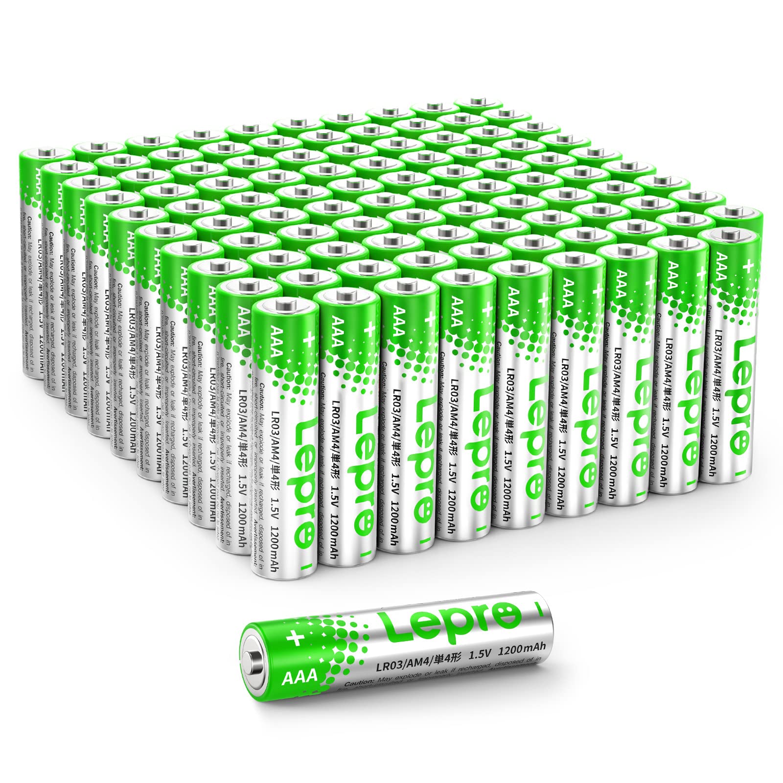 Lepro AAA-Batterien, 100 Stück, 1200mAh, 3-in-1-Alkalibatterien, 1,5Volt, auslaufsicher, korrosionsbeständig, LR03 MN2400 AAA-Batteriepack für Uhren, Fernbedienungs, Maus, Taschenlampe UVM