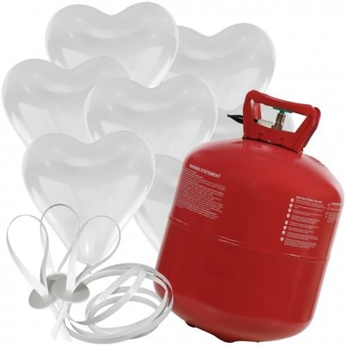 doriantrade.de 50 Herz Luftballons freie Farbwahl mit Helium Ballon Gas Hochzeit Valentinstag Komplettset (Weiß)