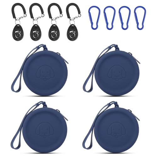 FIDHOW Leckerli-Tasche aus Silikon, 4 Stück, Ideal für Hundetraining,Die Taschengröße ist praktisch, leicht zu reinigen, geruchlos und verfügt über EIN Reißverschluss-Design (Navy blau)