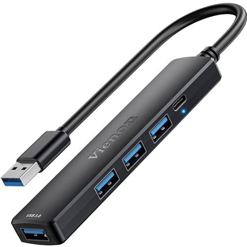 VIENON 5-Port USB 3.0 Hub, USB Extender USB Splitter mit 5V USB-C Power/Data Port, USB Extender für A Port Laptop, PC, PS4/5, Xbox, Auto und mehr
