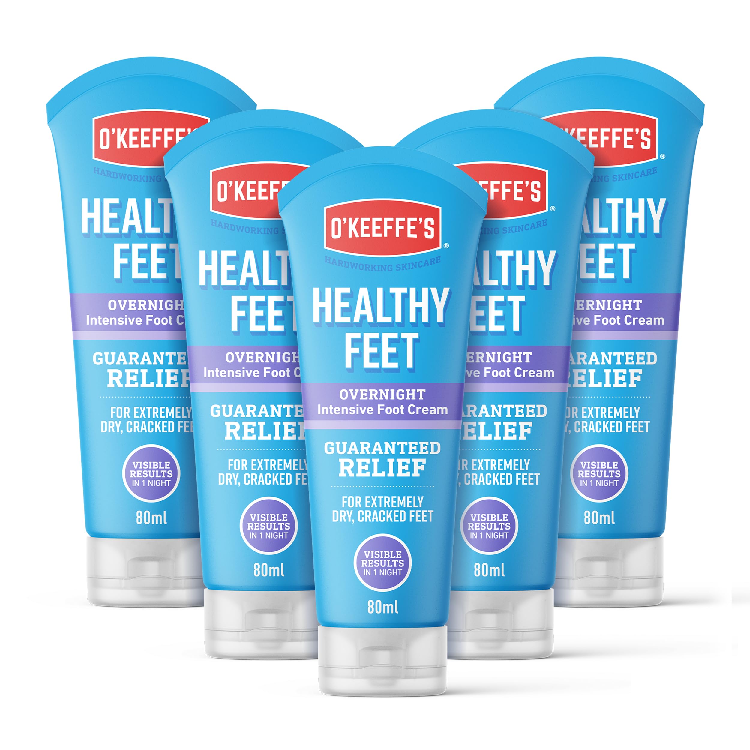O'Keeffe's Healthy Feet Overnight, 5 x 80ml Tuben - intensive Fußcreme für extrem trockene, rissige Füße | sichtbare Ergebnisse in 1 Nacht