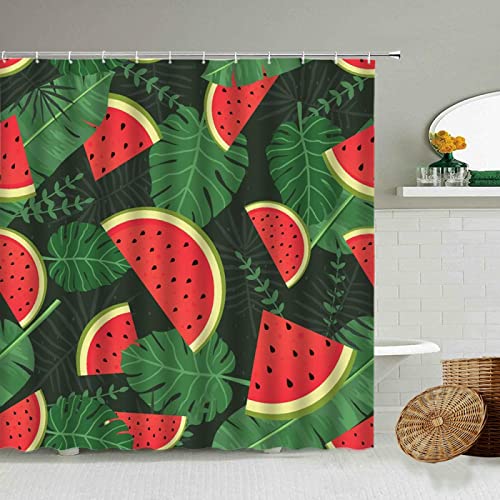 Yanyan Art Badvorhang Cartoon Tropische Frucht Pflanze Duschvorhang Wassermelone Farbe Kreatives Badezimmer Wasserdichtes Bildschirmset Mit Haken 90x210cm/BxH