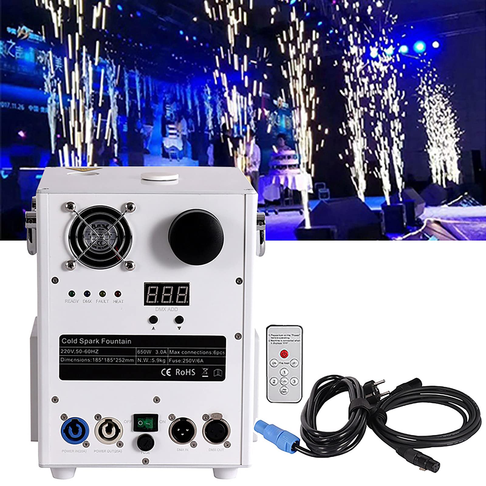 650W BüHneneffekt Spark Machine,Cold Burn Sparking-Effekt Pyrotechnikmaschinen,DMX-512/Fernbedienung Feuerwerks Maschine für Party Festival Hochzeit,BüHnenkonzerte Feuerwerkssimulator (Weiß)