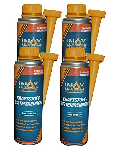 INOX® Kraftstoffsystem Reiniger, 4 x 250ml - Additiv für alle Benzinmotoren entfernt Verschmutzungen und erhöht Lebensdauer von Motoren