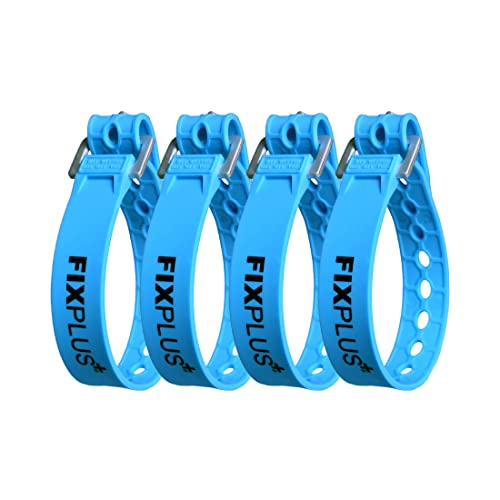 Fixplus-Strap 4er-Pack - Zurrgurt zum Sichern, Befestigen, Bündeln und Festzurren, aus Spezialkunststoff mit Aluminiumschnalle 35cm x 2,4cm (blau)
